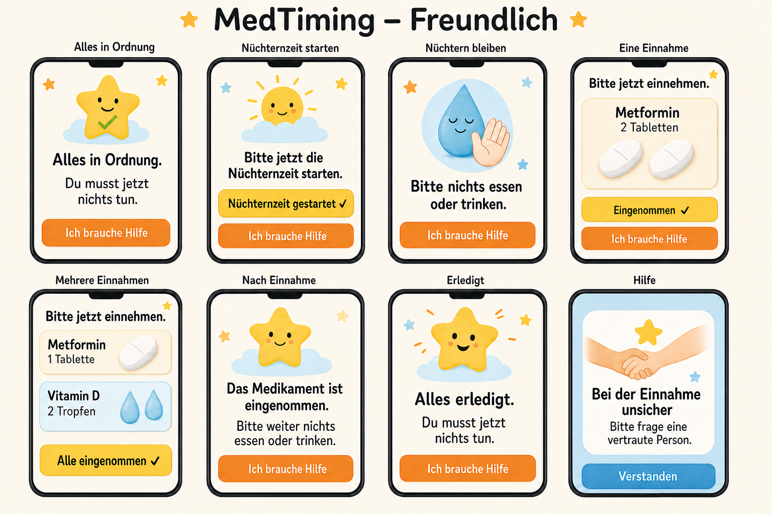 Freundliche einfache MedTiming-Ansicht